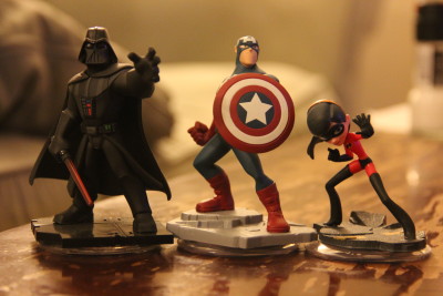 My favorite figures are Darth Vader, Captain America, and Violet. They are my favorite figures because Darth Vader is my favorite Star Wars characters, Captain America is my favorite Marvel superhero, and Violet was the very first figure I ever got for Disney Infinity.