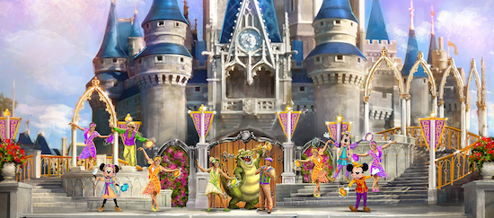 Concept art featuring Princess Tiana and Rapunzel along with other classic Favorites