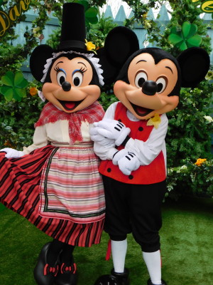 Mickey and Minnie in their Welsh outfits