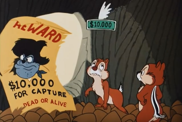 Chipmunks look at a wanted poster