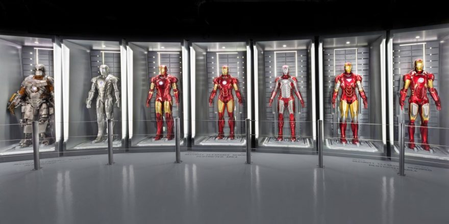 Iron Man suits in cases.