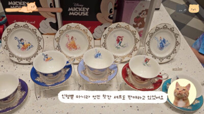 Plates with Disney characters are displayed.