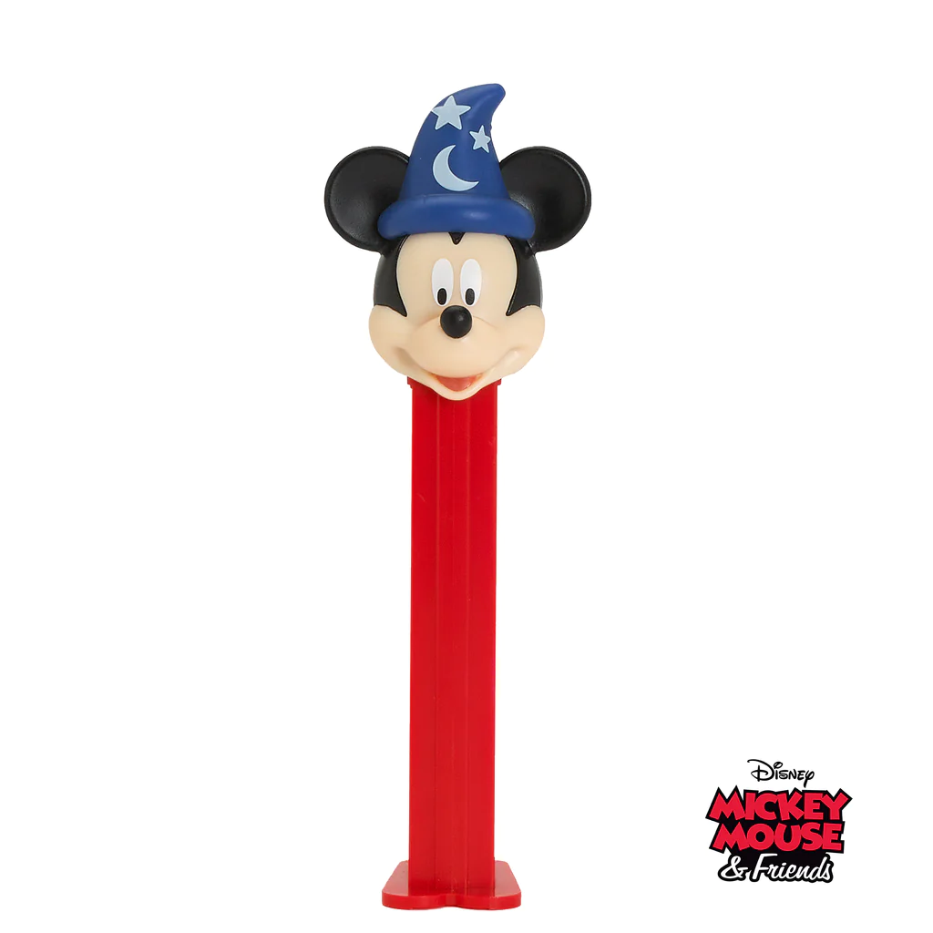 A PEZ dispenser with Mickey Mouse dressed as a sorcerer.