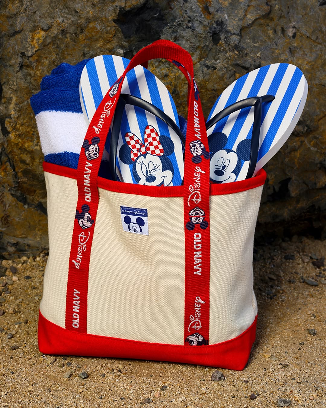 Tote bag with Disney straps showing Mickey's face and the words Old Navy.