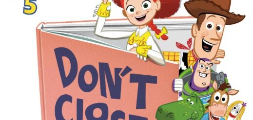 Segment of a book cover showing Toy Story character emerging from a book. The word "Don't" is readable.