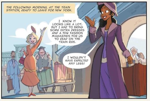 Lottie waves bye to Tiana in a comic panel.