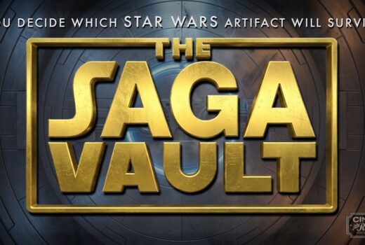 Text graphic reading "You decide which Star Wars object will survive, The Saga Vault."