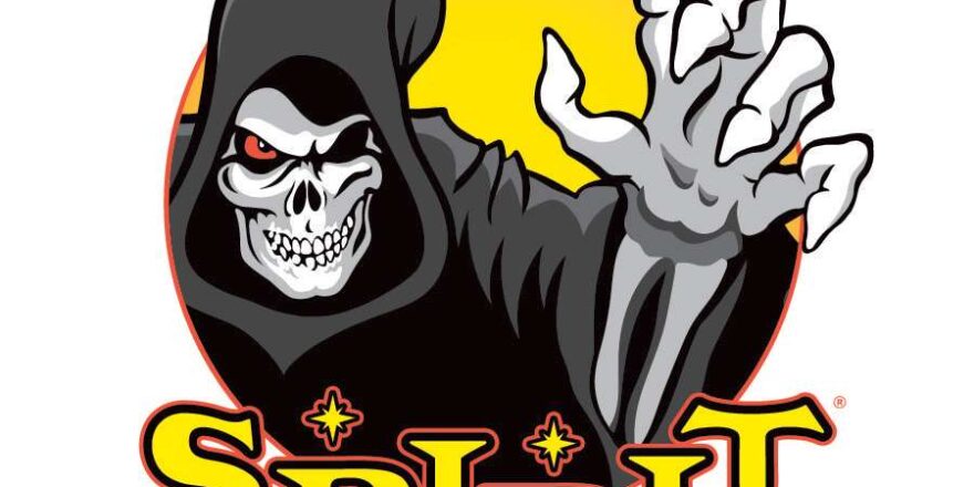 A logo of a grim reaper, with the word Spirit surrounded by sparkles.