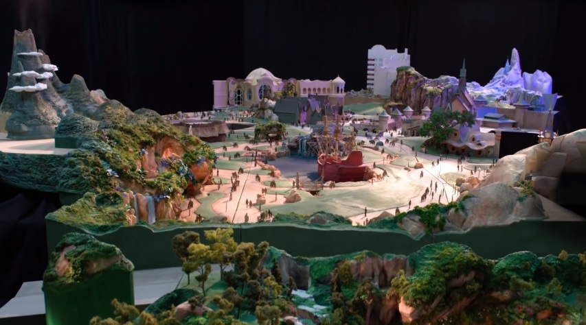 A model of a theme park section, based on Frozen.