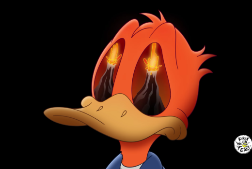 Donald Duck's eyes have volcanoes showing.