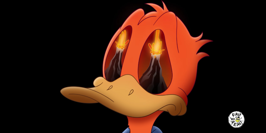 Donald Duck's eyes have volcanoes showing.