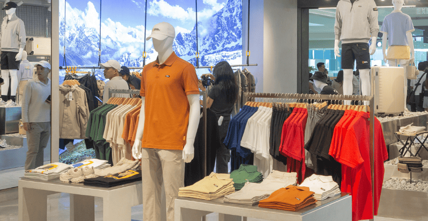 Polo shirts including on a mannequin.