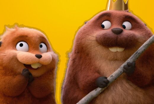 Two cartoon beavers, one of which has a crown.