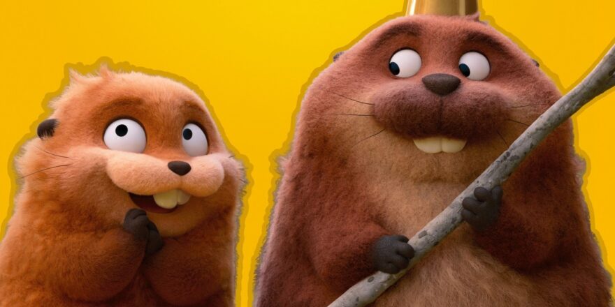 Two cartoon beavers, one of which has a crown.