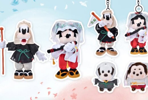 Plush toys dressed as classic Japanese characters.