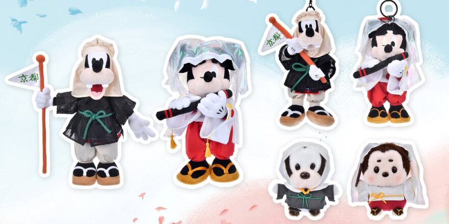 Plush toys dressed as classic Japanese characters.