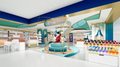 Computer rendering of the interior of a store with Sorcerer Mickey in the middle.