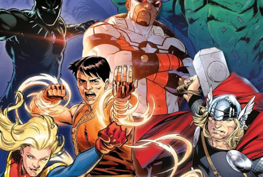 An illustration of various Marvel super heroes.