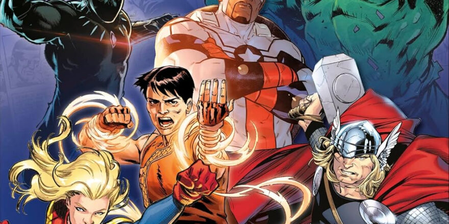 An illustration of various Marvel super heroes.