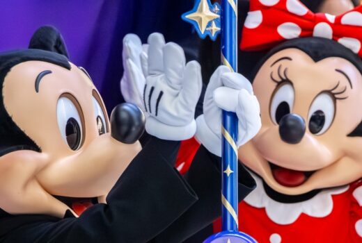 Costumed characters of Mickey Mouse and Minnie Mouse.