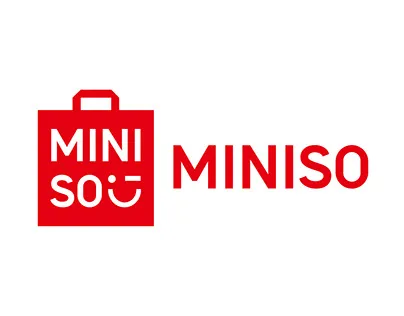 A shopping bag logo saying Miniso, and the word Miniso.