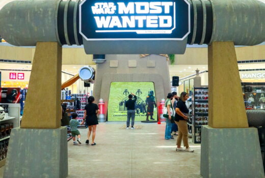 A very structural arch way reading Star Wars Most Wanted, in front of a pop-up shop in a mall.