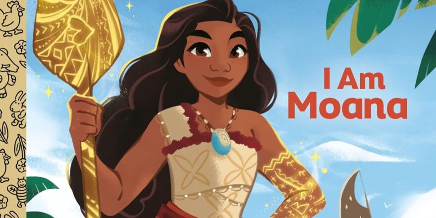 Illustration of a young Pacific Islander woman. The words I Am Moana.