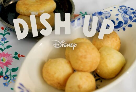 Words Dish Up Disney over the image of balled food.