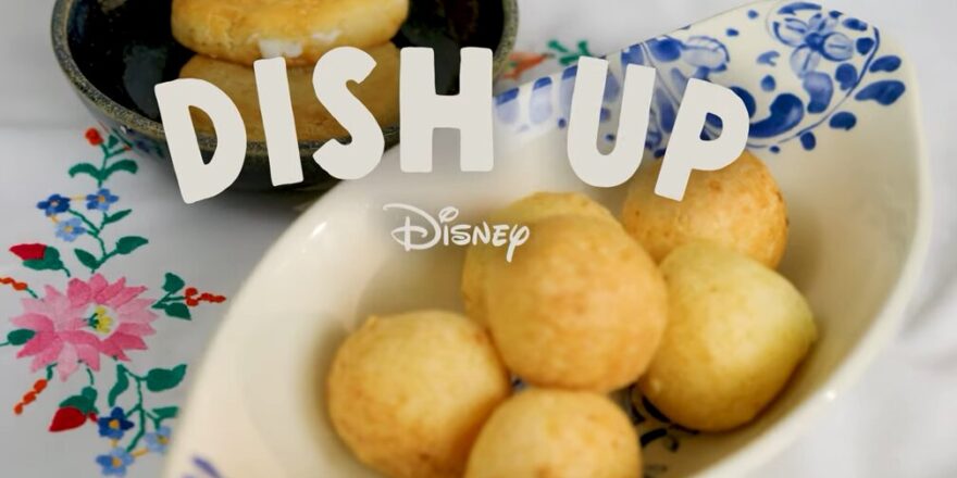 Words Dish Up Disney over the image of balled food.