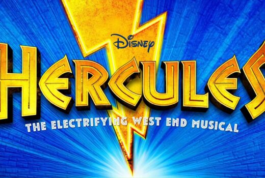 A lightning bolt with the words Disney Hercules The Electrifying West End Musical. Theatre Royal Drury Lane.