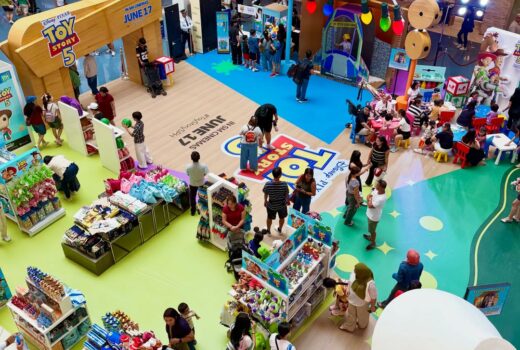 Second floor view of a pop-up shop and display.