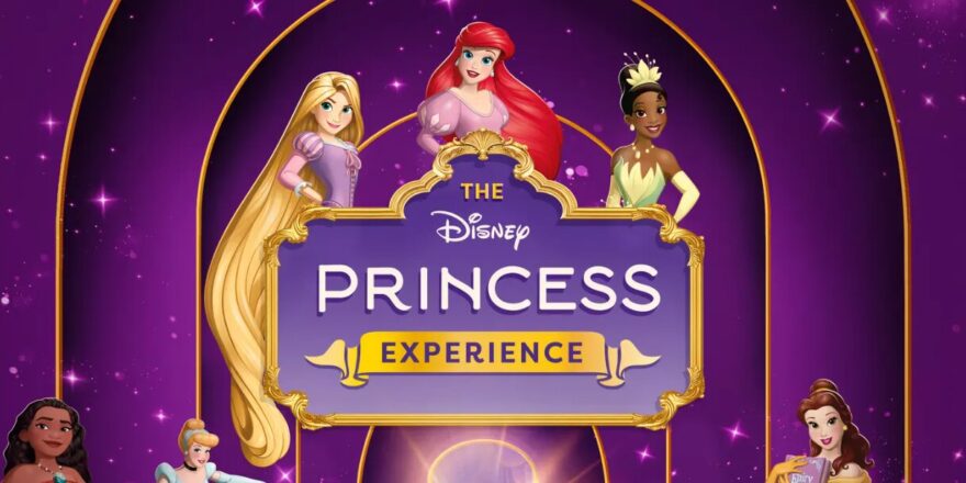 A variety of Disney Princesses surround the logo for Disney Princess Experience.