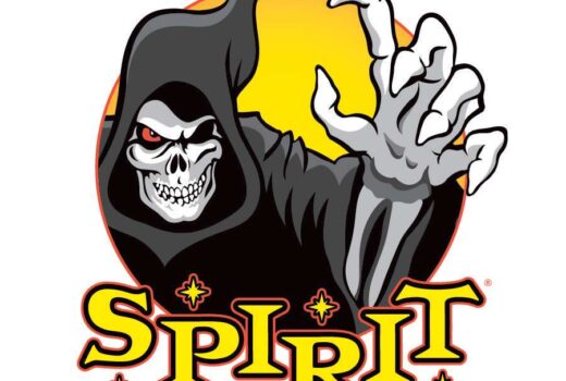 A logo of a grim reaper, with the word Spirit surrounded by sparkles.